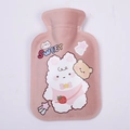 Cute pink plush hot water bottle with cartoon rabbit and sweet typography - Pink - Small Chubby Girl