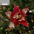 26cm wine red velvet Christmas poinsettia with gold sequins for holiday DIY decoration - Red