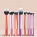 Detail shot of 8 professional multi-colored makeup brushes with gradient long tubes - 8 Pcs Multicolor