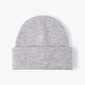 Light grey ribbed knit wool beanie featuring a classic cuffed design for winter warmth - One Size / Light Gray