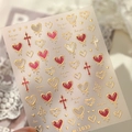Metallic heart and cross nail art stickers in red and silver for trendy manicure - M-1033 Flat + Hot Stamping