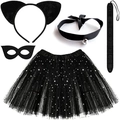 Déguisement chat noir pour enfants avec serre-tête oreilles tutu et accessoires - Serre-tête Oreilles de Chat Et Masque Et Collier à Clochette Et Jupe Tutu Étoilée Et Queue de Chat
