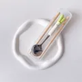 Coffret de couverts portables avec cuillère en inox motif oignon vert et baguettes en bois - Ensemble Cuillère et Baguettes Oignon (Boîte transparente)