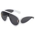 Oversized white frame sunglasses with dark grey lenses and futuristic side lens design - White Frame Gray Lens