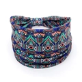 Elastic bohemian headband featuring a colorful geometric tribal mandala pattern - Style 34