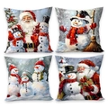 Set of four vintage Christmas pillow covers featuring festive snowman and Santa prints - Vintage Santa Claus Snowman (Set of 4)