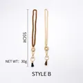 Bohemian wood bead lanyard with tassel and golden metal lobster clasp in dark brown finish - Style B / Natural Wood Color