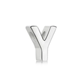 Polished S925 silver letter Y heart charm pendant with reflective metallic finish - White Gold DY130029 (Y)