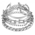 Set di bracciali multistrato argentati con polsino aperto e catene a maglie - Maglia a U Argento