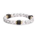 Beaded bracelet with white turquoise round beads and black volcanic lava stone squares - White Howlite With Gold Spacers