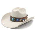 Classic cream faux suede western cowboy hat featuring floral embroidery and turquoise stone - M (56-57cm) / Beige Suede