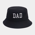 Close-up of DAD embroidery on black cotton bucket hat with multi-row stitched brim - M (56-58cm) / Black