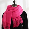 Soft rose pink cashmere-feel winter scarf with elegant fringe details for women - Pink