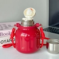 Red 316 stainless steel vacuum flask with woven shoulder strap and dual-lid system - 800ML Red (Plain)