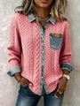 Suéter de punto rosa con detalles de patchwork vaquero y botones vintage de mujer - S / Rosa