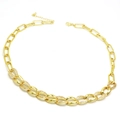 Detail of gold-plated paperclip chain necklace with micro-pave zircon oval links and lobster clasp - Paperclip Stitching Zircon Necklace
