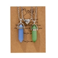 Magnetic couples necklace with hexagonal crystal pendants on a message card display - Light Blue and Light Green (N6)