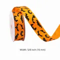 5/8 inch orange Halloween satin ribbon with black bat patterns on a roll for DIY crafts - 4-Orange Bat