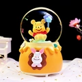 Orange honey pot music box with Winnie the Pooh figure and Piglet relief on the base - 003 Blue Star / Medium 80mm Light + Snow