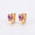 Chic gold-plated copper earrings featuring pink heart stones and white cubic zirconia - Heart-Shaped Pink Zirconia Gold Tone Style (F1017 Gold White Zirconia + Pink Main Stone)