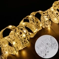 Golden Christmas ribbon fairy lights with warm LED glow and star patterns - 1M 10-LED Battery Powered / Silver Ribbon (Warm White Light)