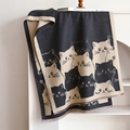 Dunkelgrauer und beiger Wendeschal mit Katzenmotiven und eleganten Fransenrändern - 185cmx65cm / Grau