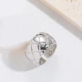 Elegant silver quilted open ring featuring sparkling stones in a geometric design - Quilted Rhombus (Silver)