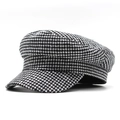 Classic black and white houndstooth newsboy cap featuring a vintage British style design - M(56-58cm) / White