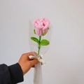 Handmade pink pipe cleaner rose with pearl detail in a single clear gift wrap with ribbon - Finished Sakura Pink Rose