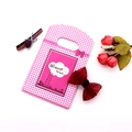 Pink and white checkered mini plastic gift bag with Sweet Love floral print design - No. 29 (Pink Plaid)