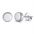 Polished S925 sterling silver minimalist round stud earrings in shiny metallic finish - Silver Disc Style (APE41-P)