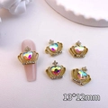 Macro shot of gold crown nail art charms with iridescent heart crystal measuring 13x12mm - Gold-AB Color