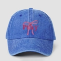 Donkerblauwe gewassen denim baseballcap met roze strik en Pray-opdruk voor dames - Eén maat / Koningsblauw