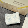 Trousse à maquillage en dentelle blanc crème avec broderie papillon bleu clair - Cyan (Papillon Bleu Clair)