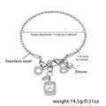 Silver stainless steel twist bangle with crystal O, 8, and rectangle charms - Steel Color 5A Zirconia Bangle