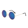 Retro round sunglasses with gold metal frame and gradient blue reflective mirror lenses - Gold Frame Green Mirrored