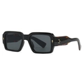 Square black sunglasses with tortoiseshell temples and gold star accents in a side view - Black Frame/Tortoise Temples