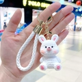 Cute white textured resin rabbit keychain with a stylish braided strap and gold metal clasp - White Rabbit (B222-4) / Resin / White