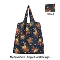 Medium size foldable shopping bag in dark blue with vintage rose floral patterns - Medium - Three Flowers