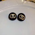 Elegant gold double interlaced hoops on a black velvet base stud earring variant - 29# Silver Pin - Black Intertwined Circles