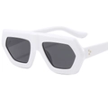Modern white irregular sunglasses with dark lenses and golden rivets on the frame corners - C3 White Frame Grey Lens