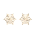 Macro shot of laser-cut wooden spider web stud earrings in natural beige wood - Spider Web / Gold