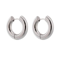 Close-up of thick silver hoop earrings in polished titanium steel with hinged closure - Steel Color (E3668)