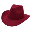 Detailed view of the dark red wool felt cowboy hat with wide brim and stitched edges - Burgundy