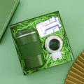 Green gift set with insulated coffee cup, astronaut figure and metal phone stand - [Olive Green] Cup + Hand Warmer + Stand