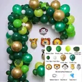 Jungle safari animal balloon arch kit with green, white, and gold balloons and palm leaves - Green Set 02