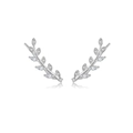 Silver olive leaf stud earrings with sparkling cubic zirconia on a white background - Olive Branch Style / Silver