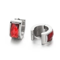 Polished silver stainless steel hoop earrings featuring rectangular red glass stones - Steel Red (KE108280-TGD)