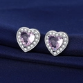 Sparkling heart-shaped stud earrings in pink-purple finish with halo zircon stones - Pink Diamond Heart-shaped Earrings Led-72