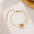 18K rose gold plated double ring bracelet with Roman numerals and sparkling crystals - Gold